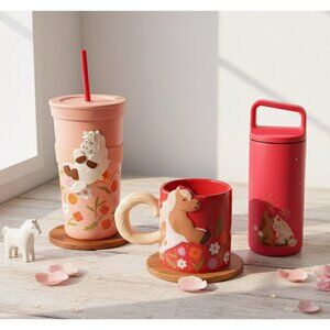 Starbucks Horse Floral Ceramic Travel Tumbler & Mug Set With Unique Handle Desig